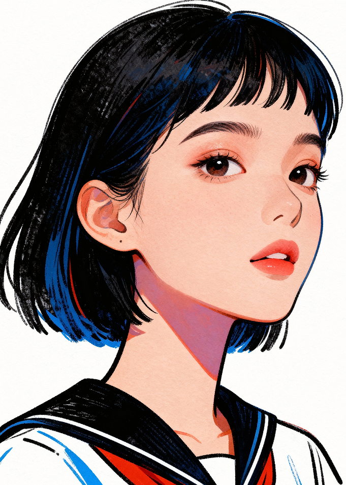 Anime Girl in Japanese School Uniform Portrait