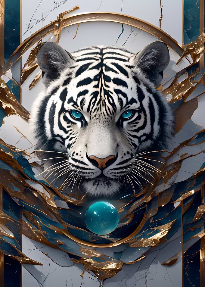White Tiger with Blue Orb Portrait