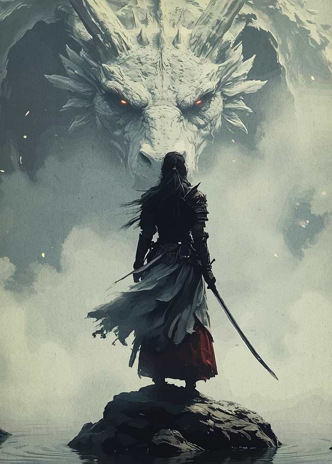 Warrior Facing a Dragon