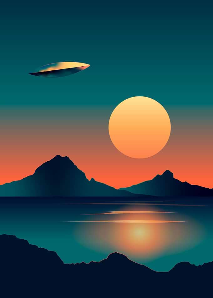 UFO Over Lake Sunset
