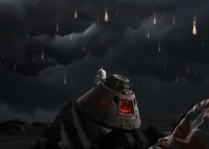 Astronaut on Capsule with Meteor Shower
