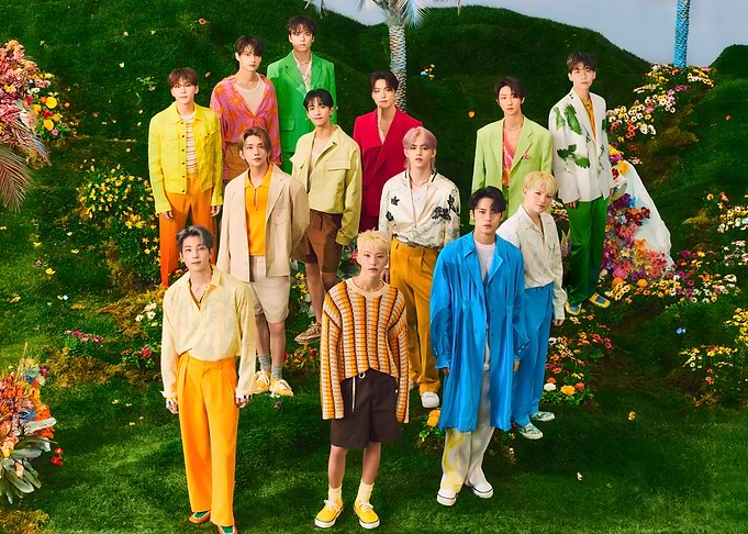 Seventeen group photo in colorful outfits