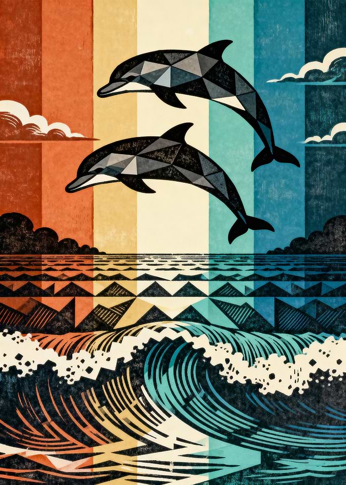 Geometric Dolphins Ocean Art