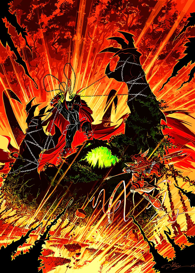 Spawn vs Angela Comic Art