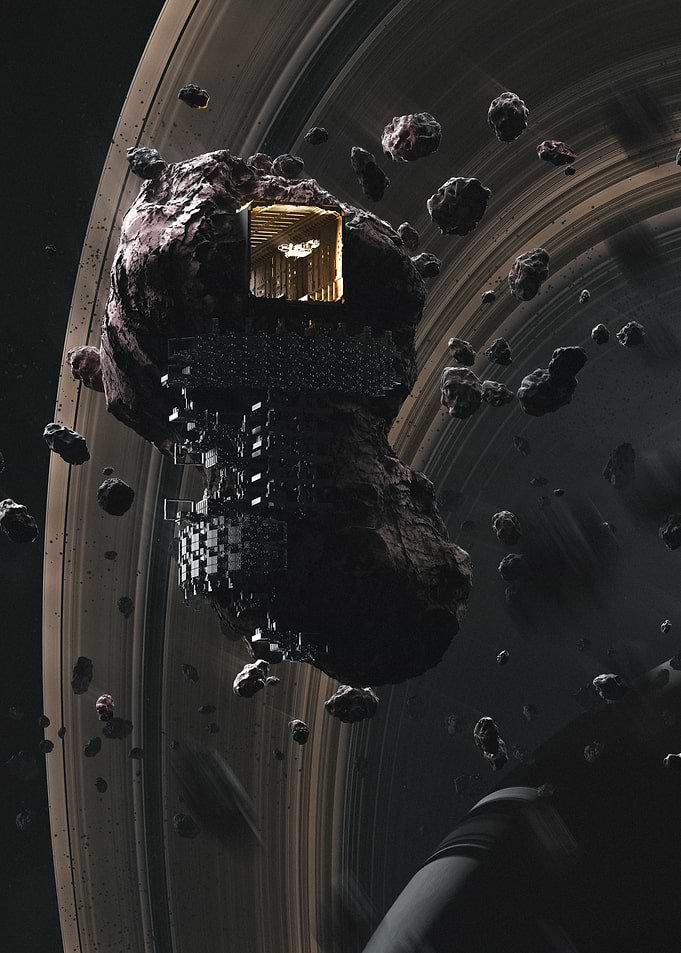Asteroid Base in Ringed Planet System