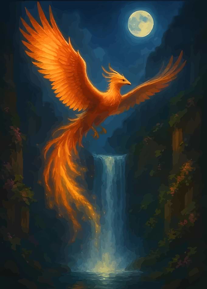 Phoenix Rising Over Waterfall