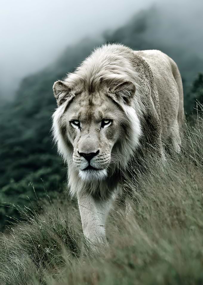 Majestic Lion Portrait in Grassy Field