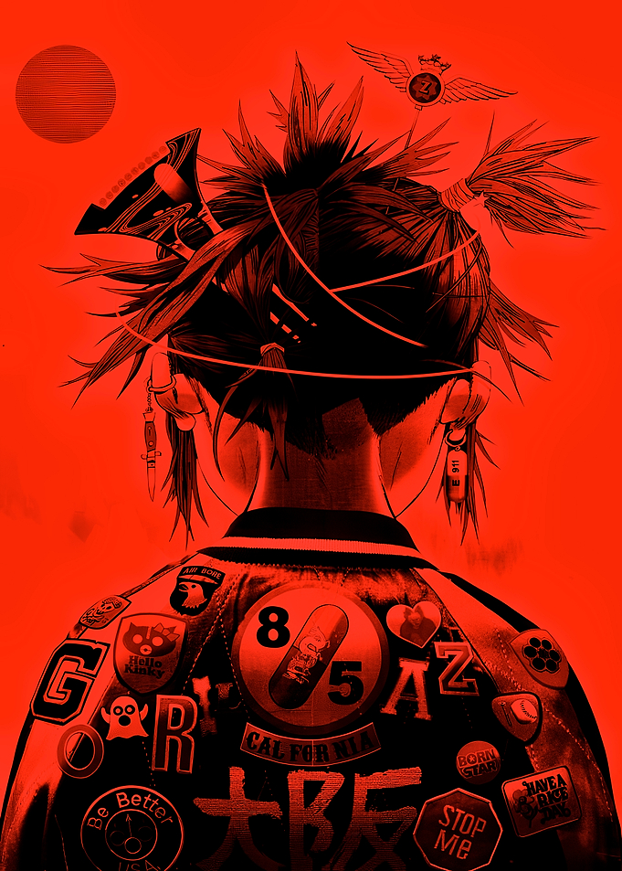Red-Toned Patchwork Jacket Illustration