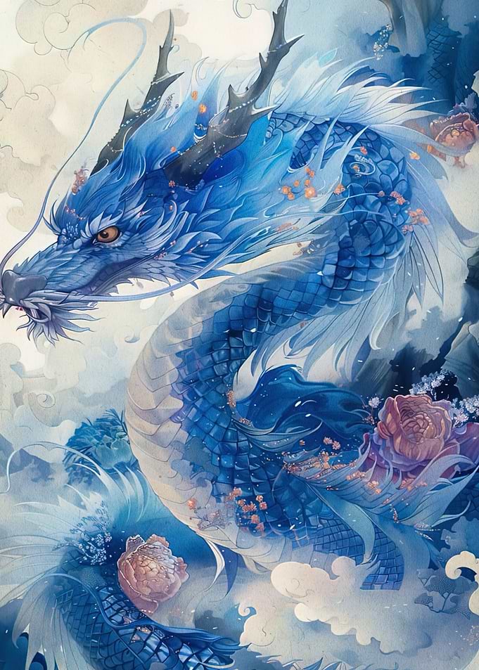 Blue Dragon Watercolor Art