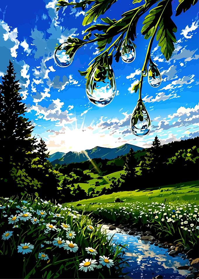 Nature scene with water droplets