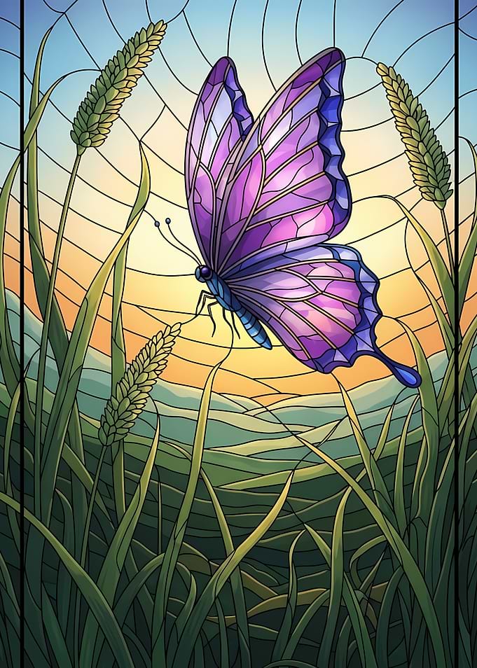 Butterfly in Stained Glass Style