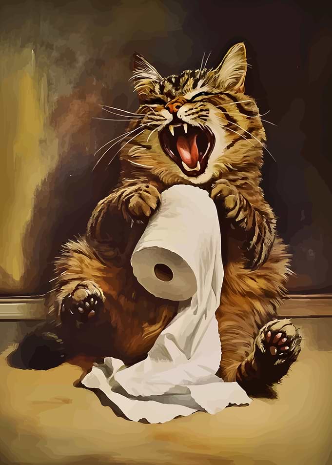 Cat with Toilet Paper Painting