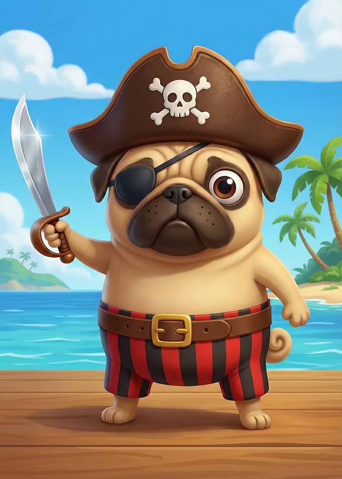 Pirate Pug on Tropical Island