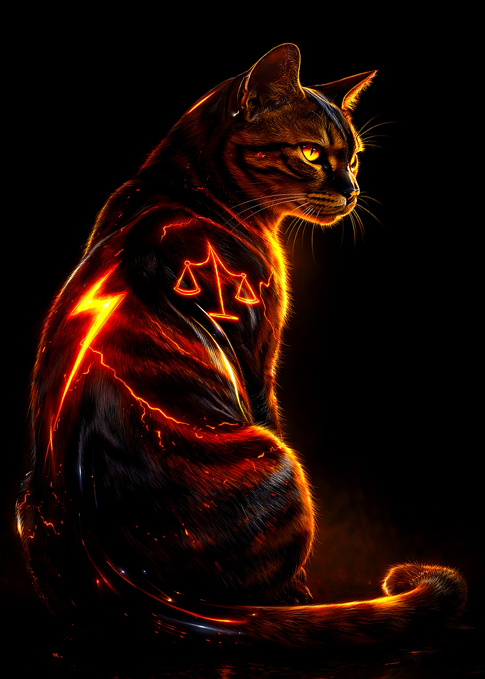 Fiery Cat with Scales and Lightning