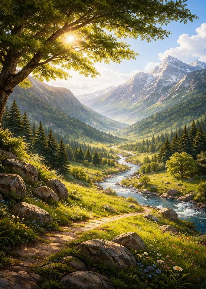 Mountain Valley River Landscape