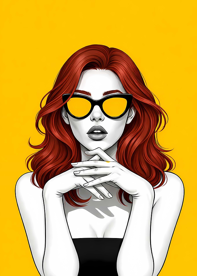 Woman with Sunglasses on Yellow Background
