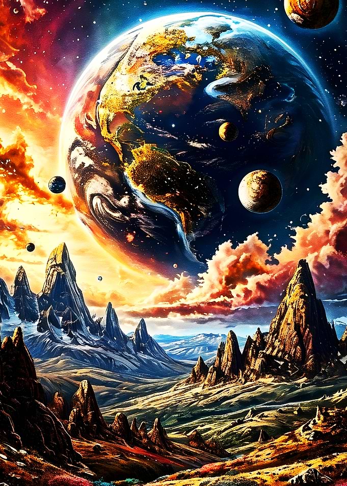 Exoplanet landscape with Earth-like planet