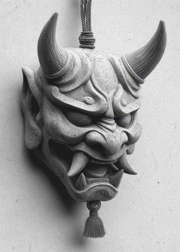 Gray Oni Mask Hanging Ornament