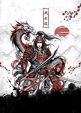 Samurai Warrior with Dragon Illustration