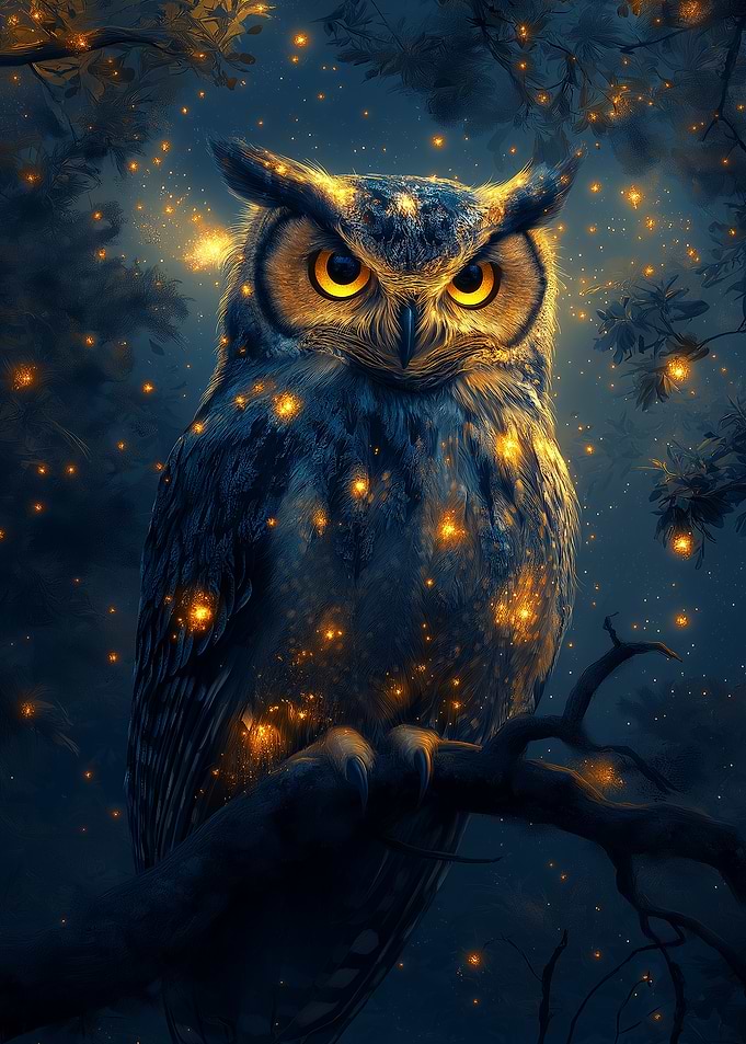Mystical Owl Perched at Night
