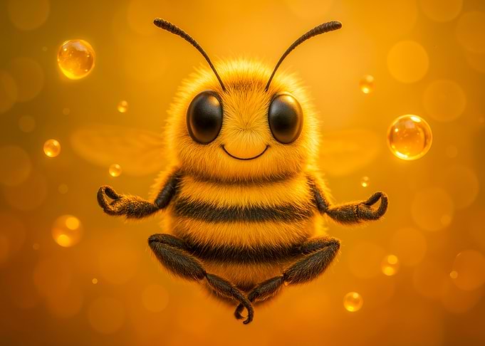 Meditating Bee with Bubbles