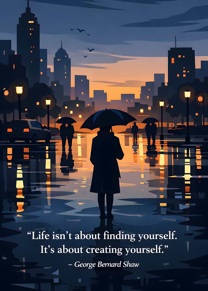 Rainy Cityscape with Inspirational Quote