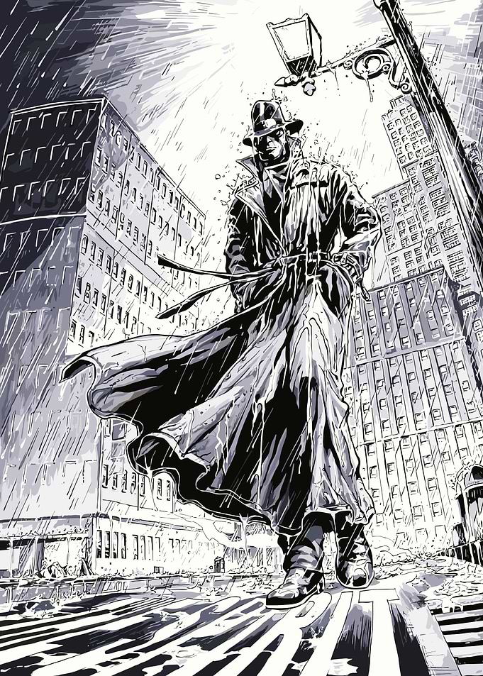 Man in Trench Coat in Rain