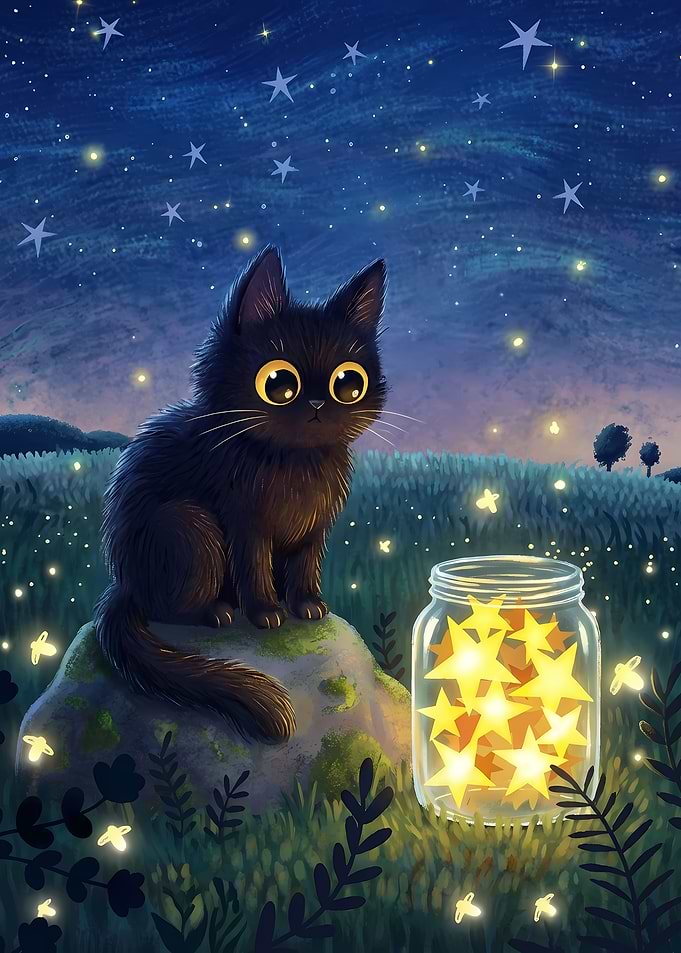 Black Cat with Star Jar