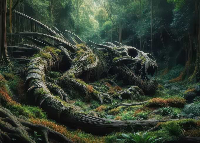 Mossy Dragon Skeleton in Forest