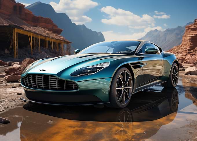 Teal Aston Martin in Desert