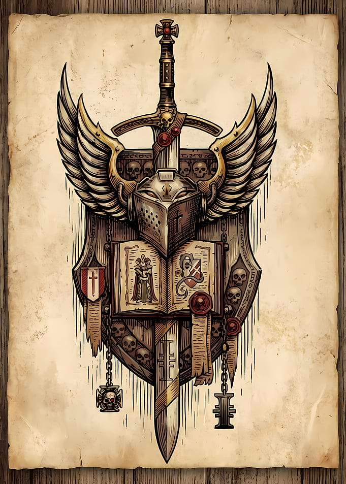 Knightly Heraldic Emblem with Sword and Wings