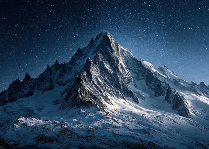 Snowy Mountain Under Starry Night Sky