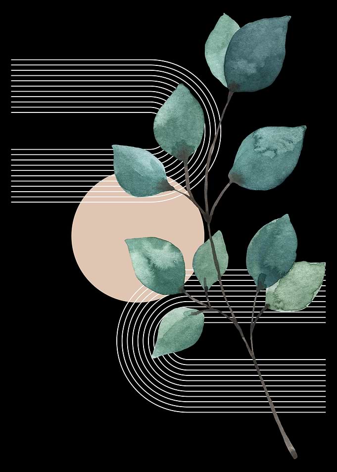 Watercolor Leaves with Geometric Shapes