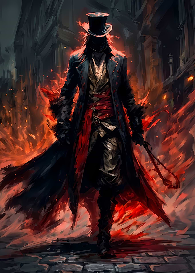 Victorian Era Figure in Flames