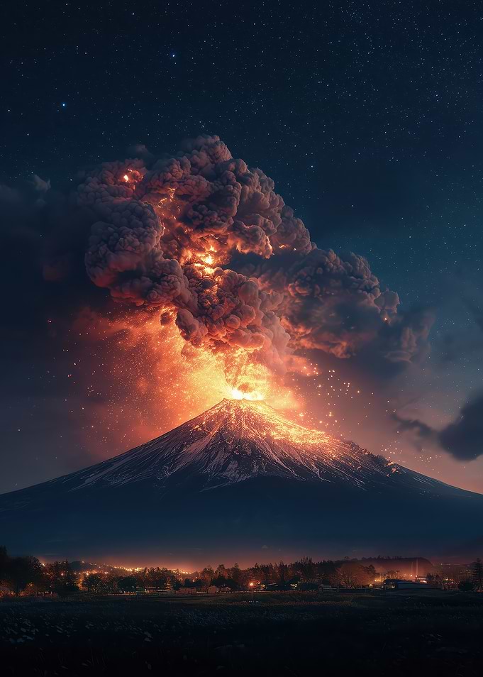 Volcanic Eruption at Night