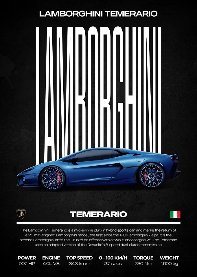 Lamborghini Temerario Blue Sports Car
