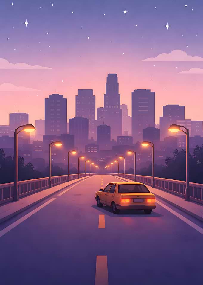 Cityscape Drive at Dusk
