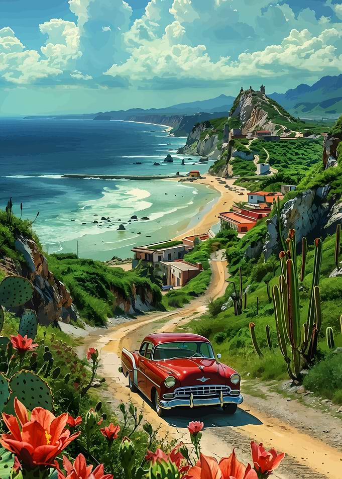 Red Car Coastal Road Trip