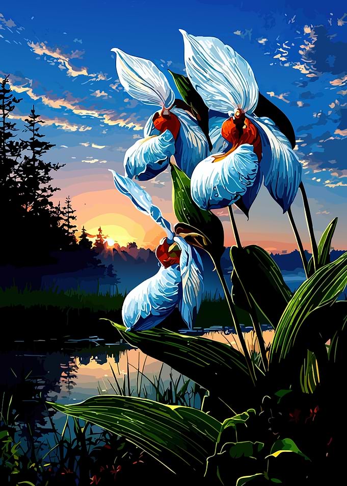 Blue Flowers at Sunset