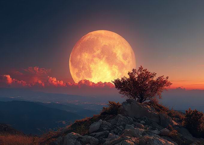 Full Moon Over Mountain Landscape