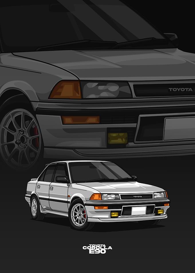 White Toyota Corolla E90 Illustration