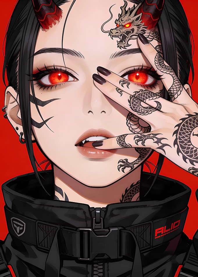 Demon Girl with Dragon Tattoos