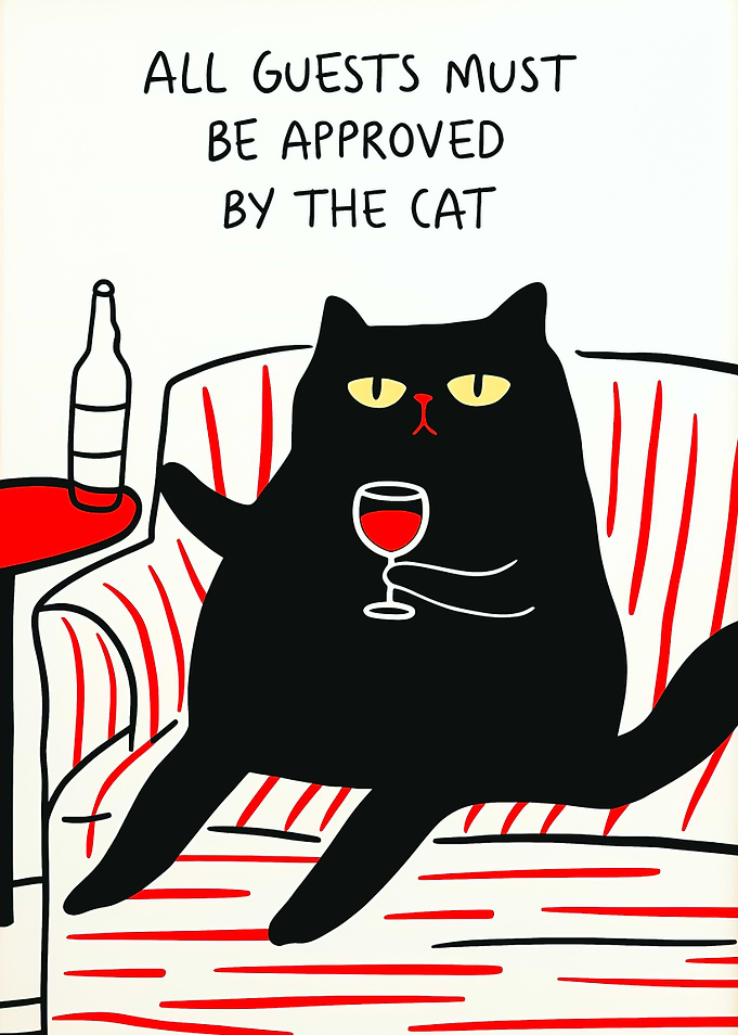 Cat Approves Guests with Wine