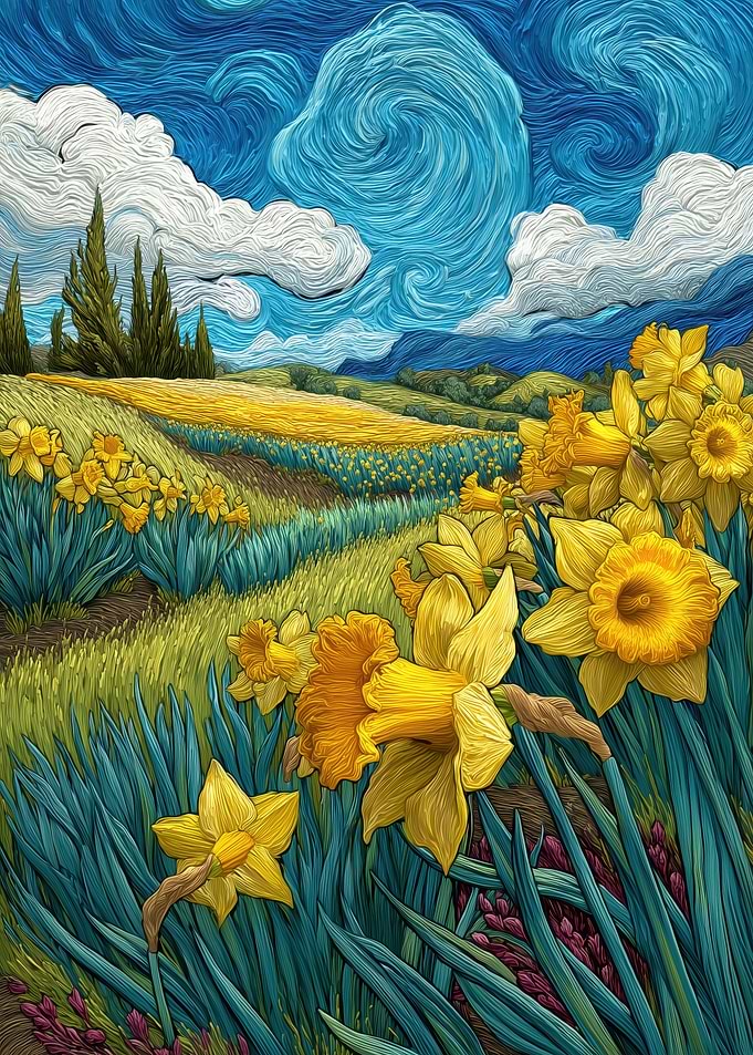 Daffodils Field Impressionistic Landscape