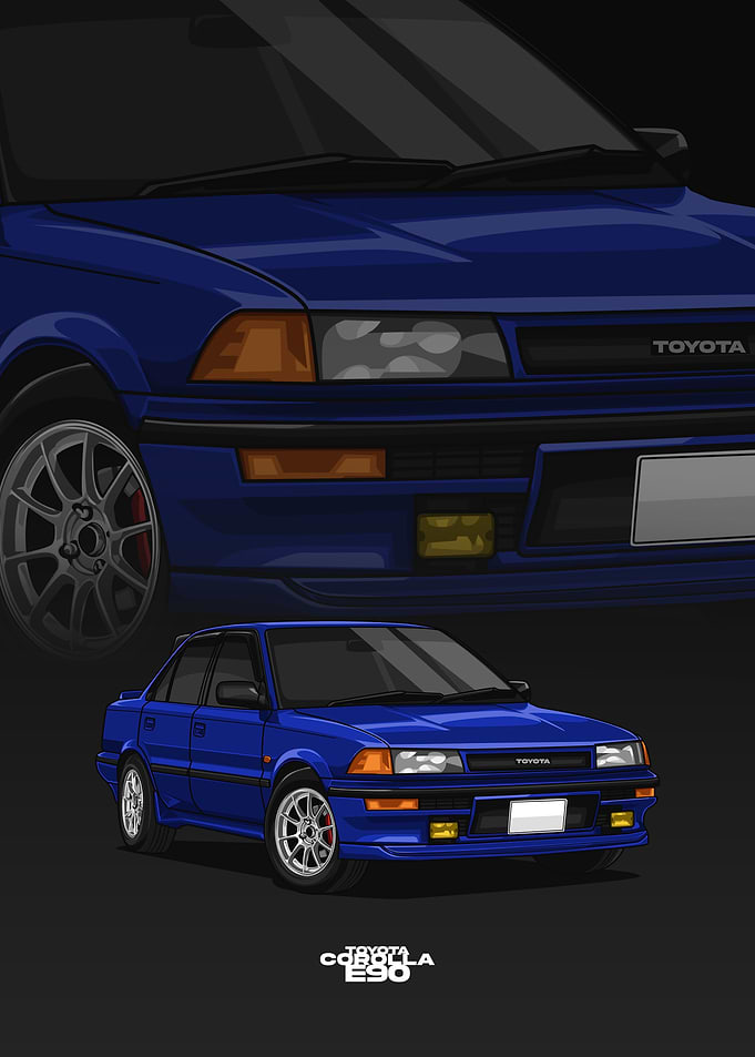 Blue Toyota Corolla E90 Illustration