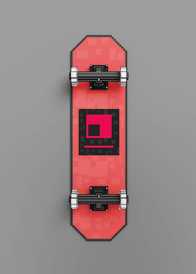 Pixelated Skateboard with Abstract Design
