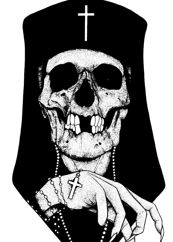 Skull Priest with Cross and Rosary