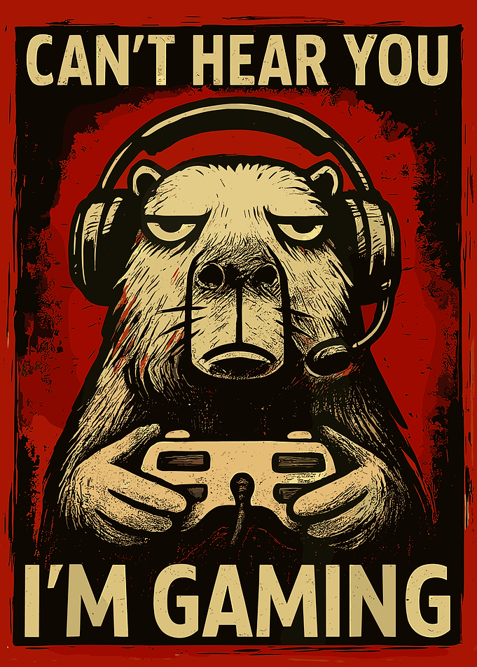 Can’t Hear You I’m Gaming Poster, Funny Capybara Gamer Wall Art, Gaming Room Decor