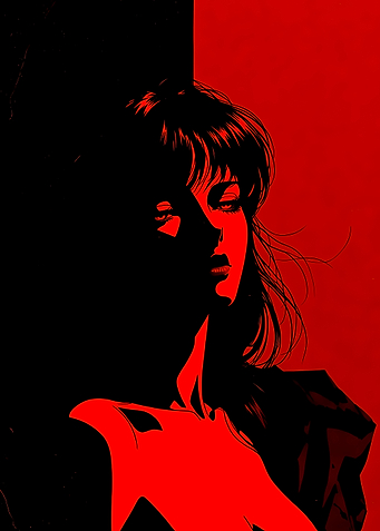 Red and Black Anime Woman Portrait