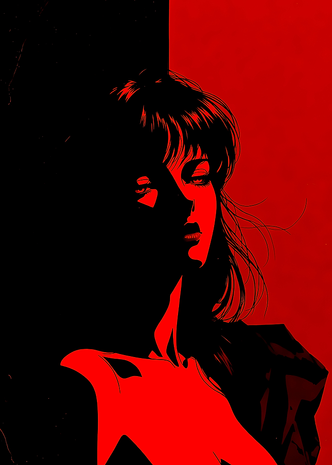 Red and Black Anime Woman Portrait